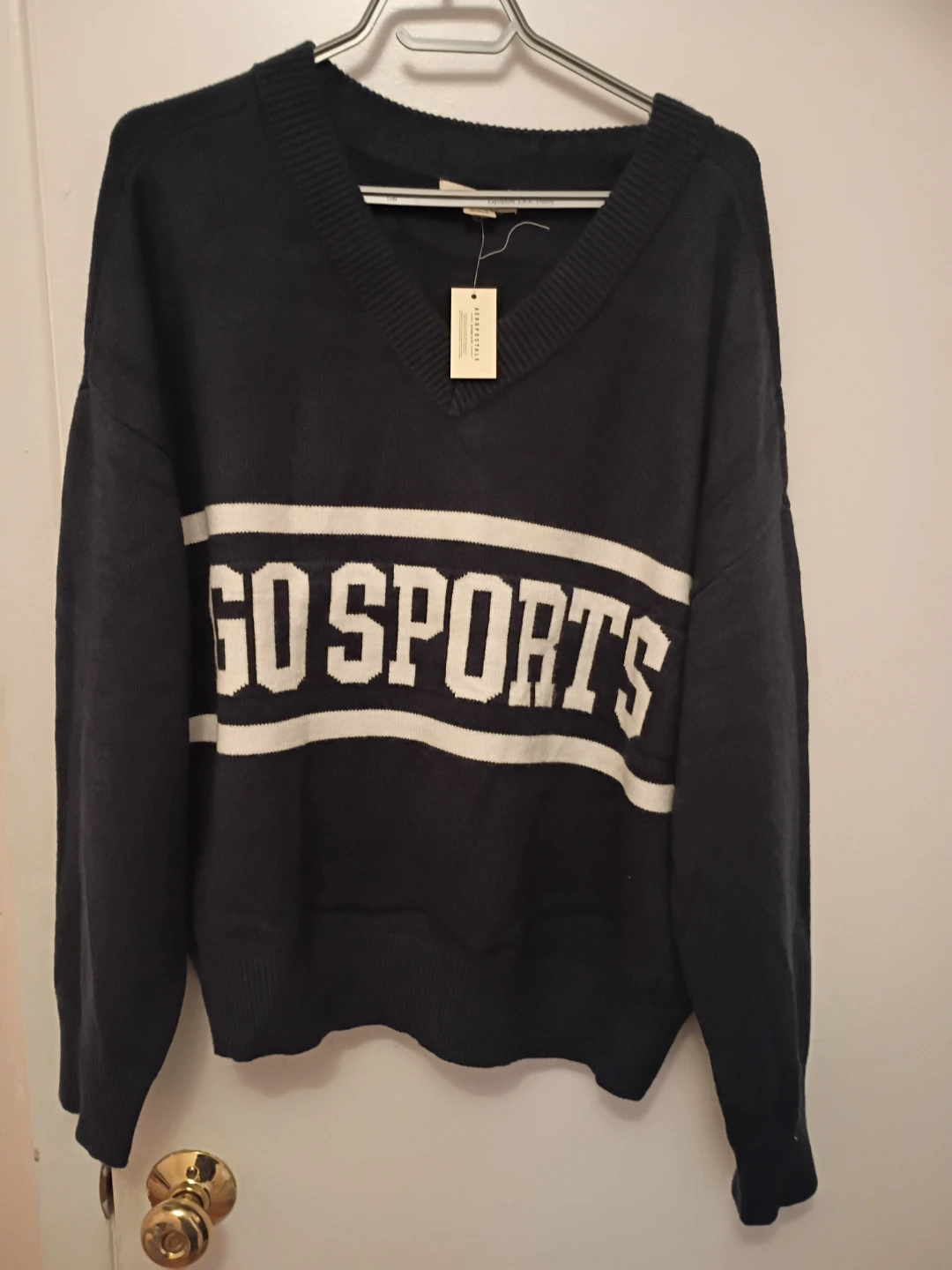 Dark Blue "GO SPORTS" V-Neck Sweater