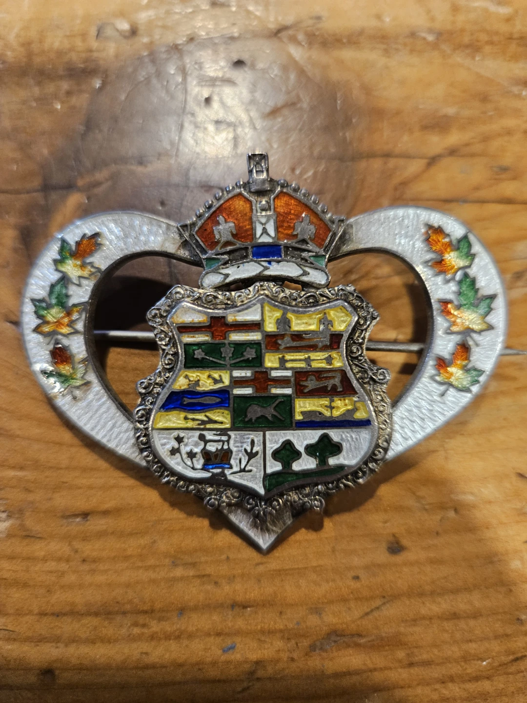 Vintage Enamel Coat of Arms Brooch