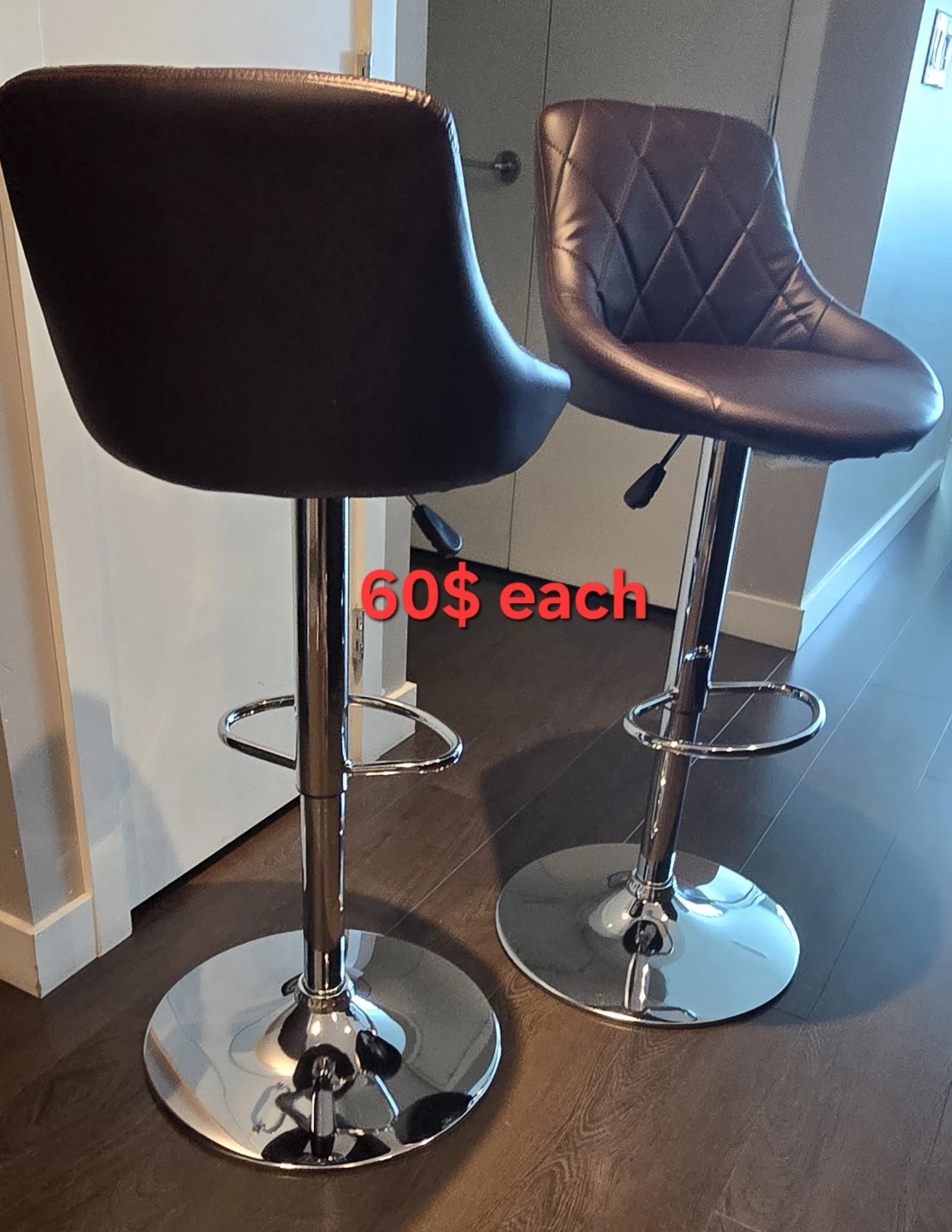 Set of 2 Brown Faux Leather Bar Stools