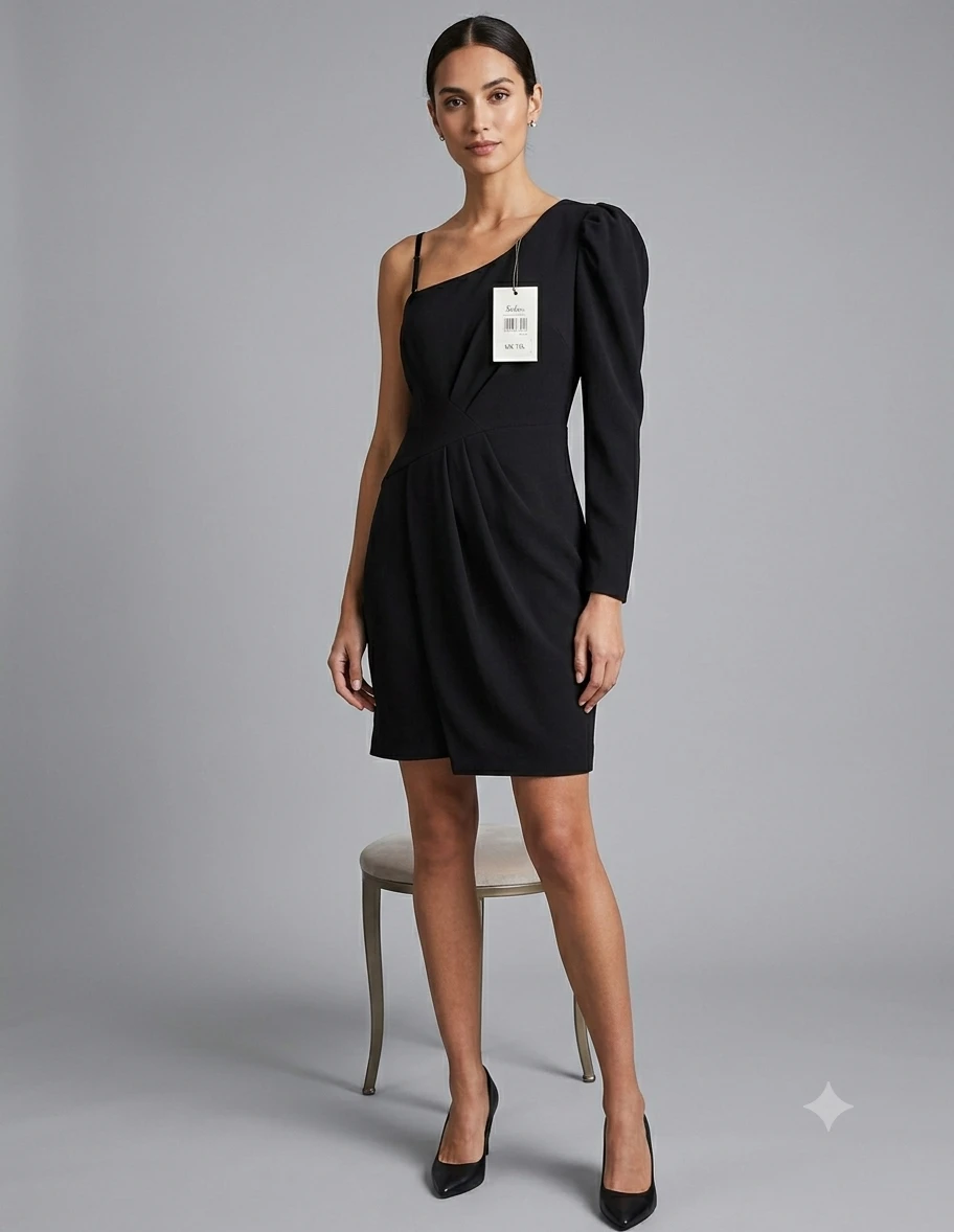 Black One-Shoulder Puff Sleeve Mini Dress - photo 2