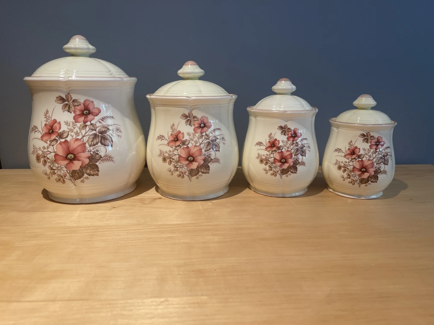 Set of 4 Floral Ceramic Canisters
