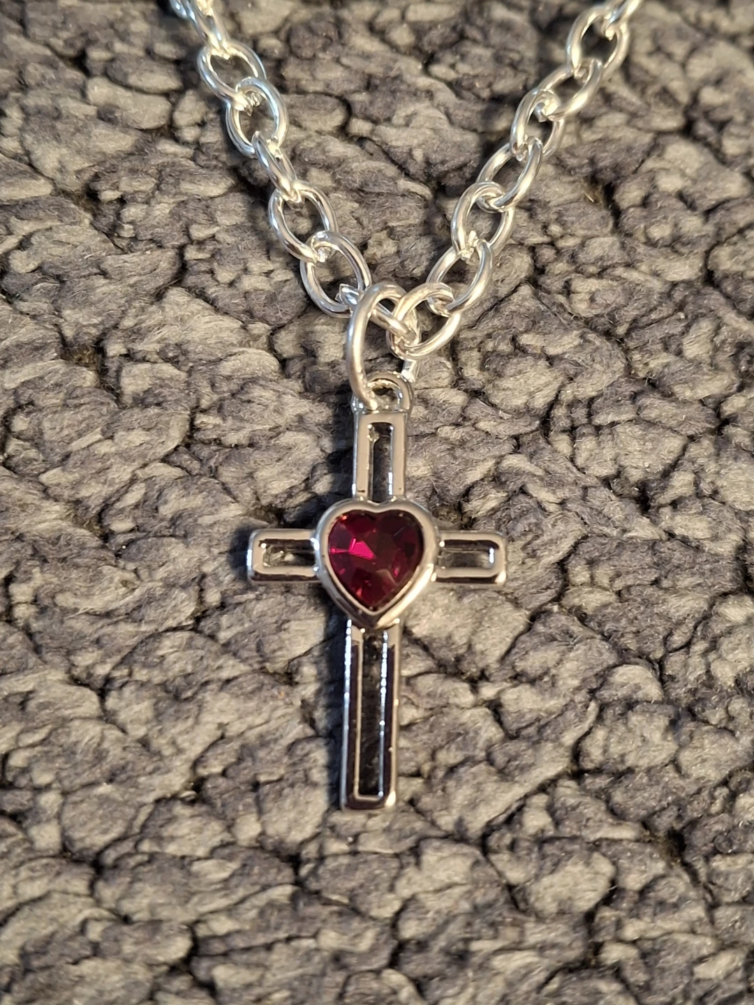 Silver Plated Necklace with Red Heart Cross - photo 3