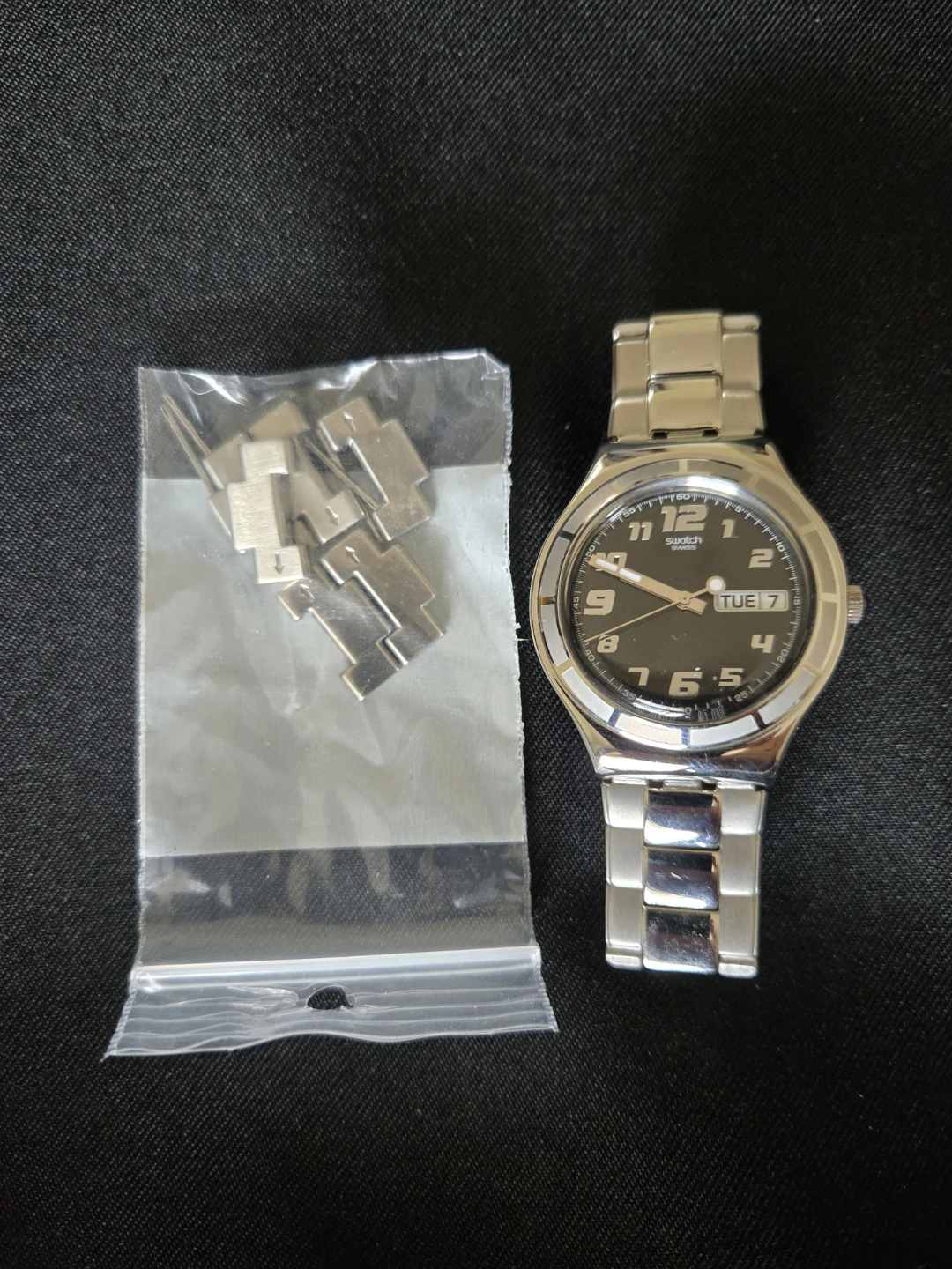 Swatch Watch - Silver Tone Metal Band, Black Dial - photo 2