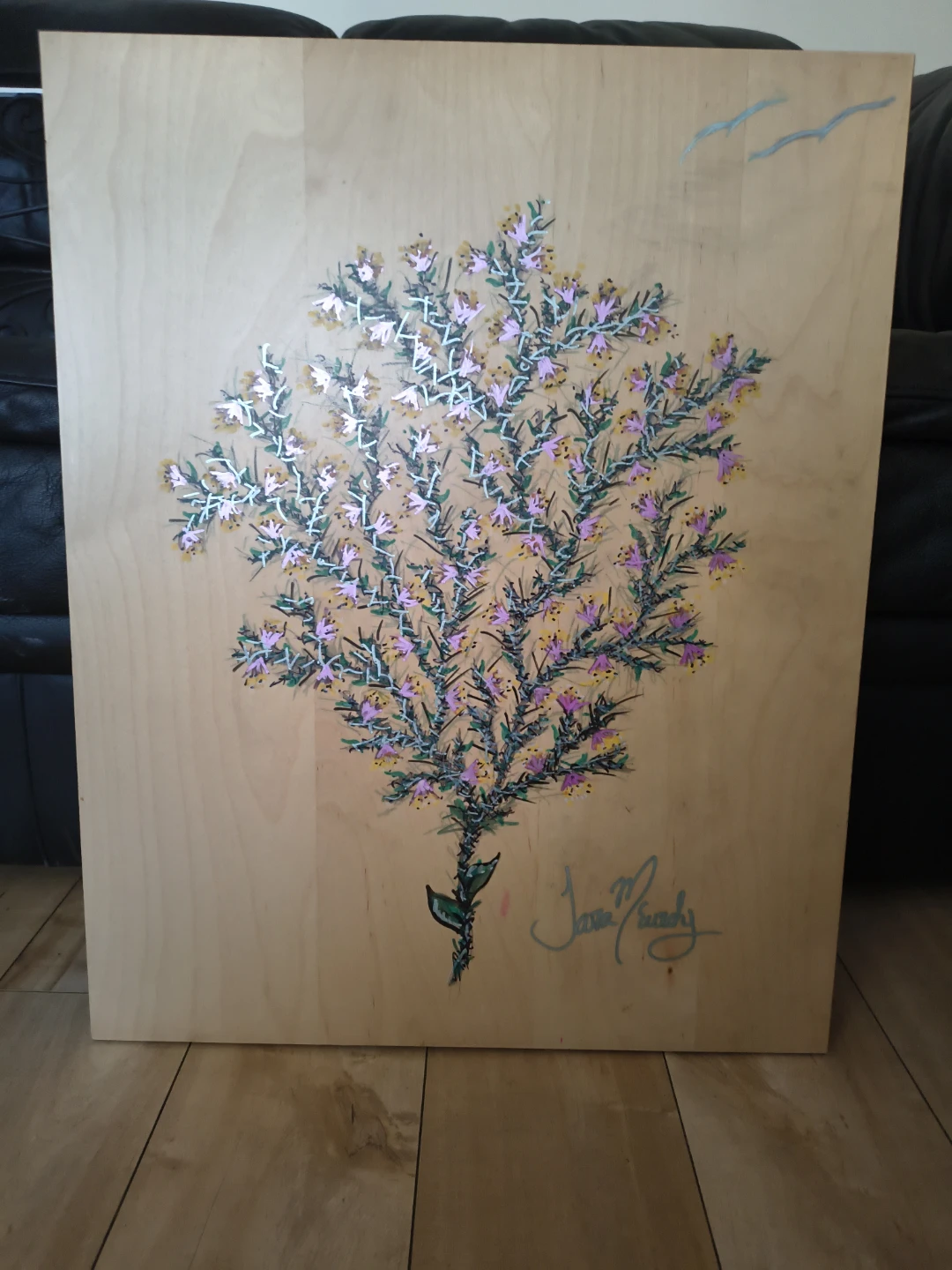 Hand-Painted Wooden Art with Floral Design