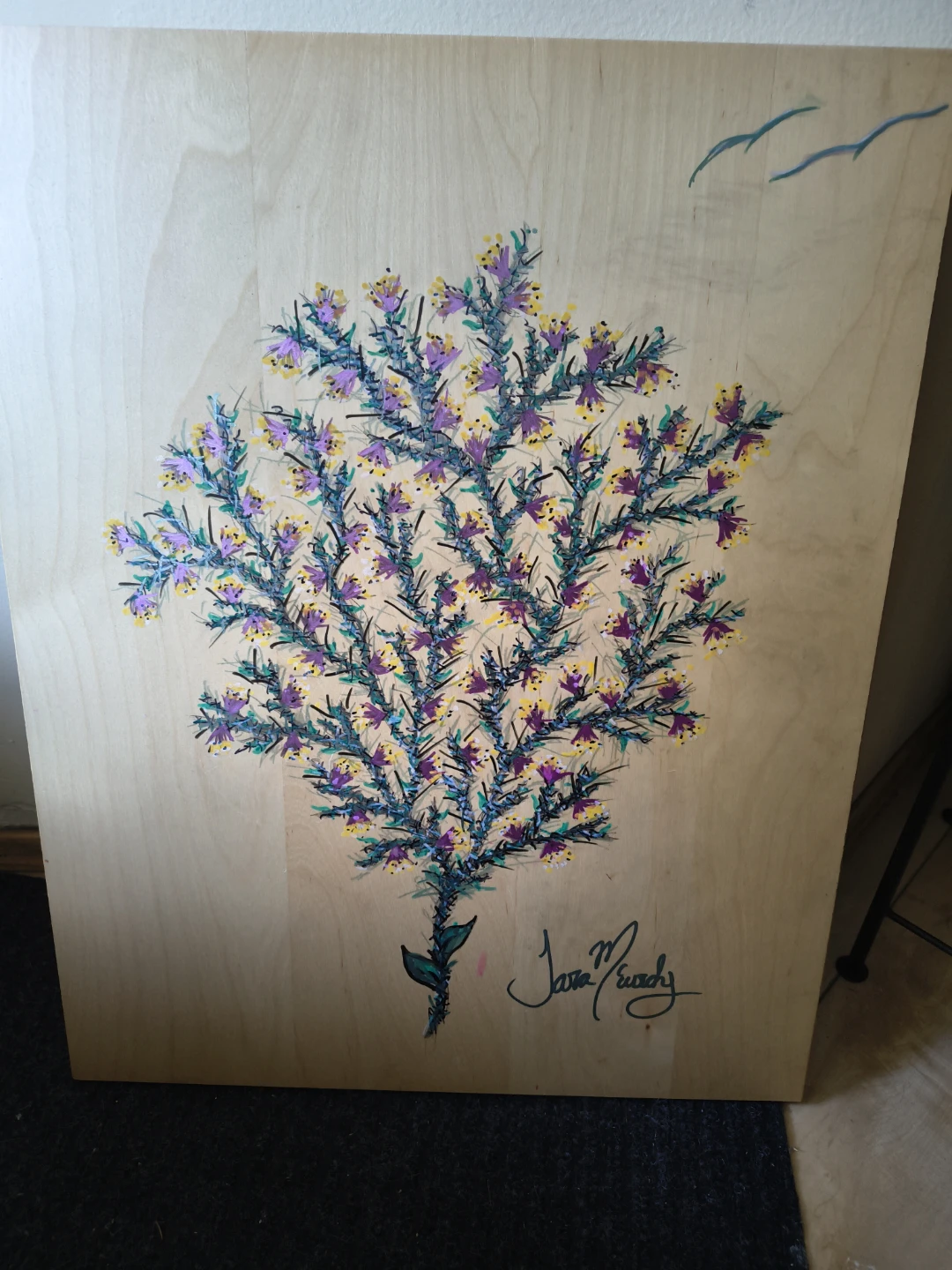 Hand-Painted Wooden Art with Floral Design - photo 2