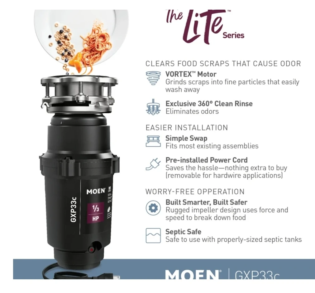 Moen Lite GXP33c 1/3 HP Garbage Disposal - photo 2