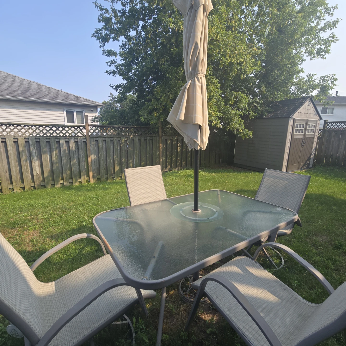 Glass Top Patio Dining Set with 4 Chairs and Umbrella - photo 3