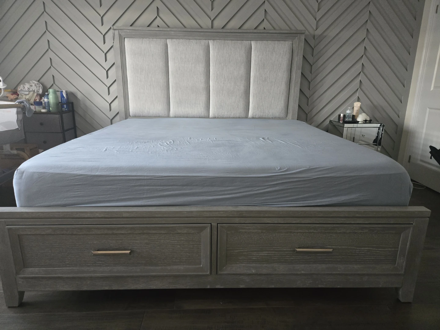 Grey Upholstered king size Bed with mattress - photo 2