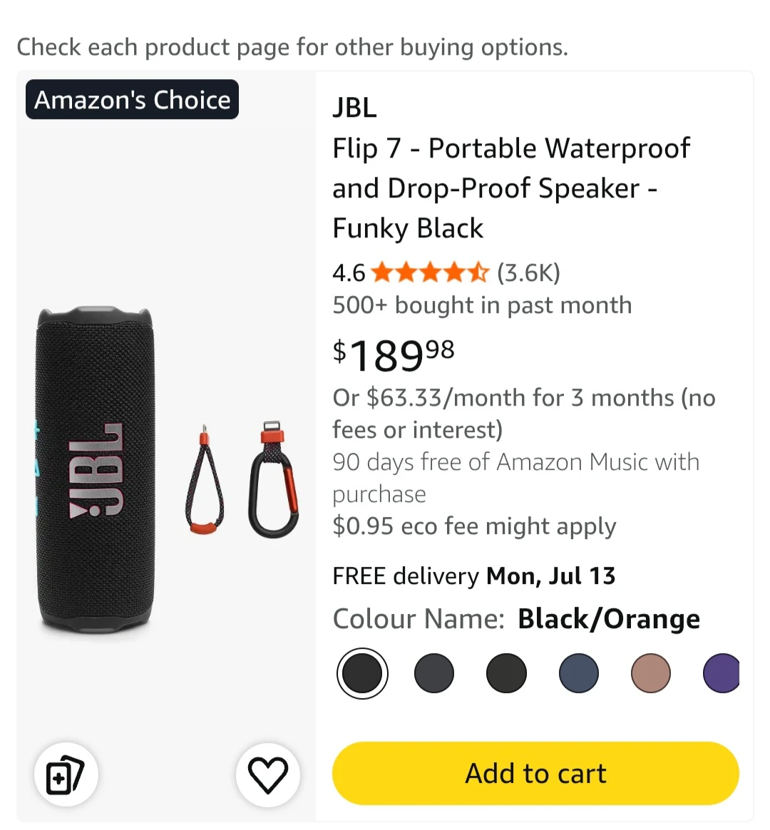 JBL Flip 7 Portable Waterproof Speaker - Black - photo 2