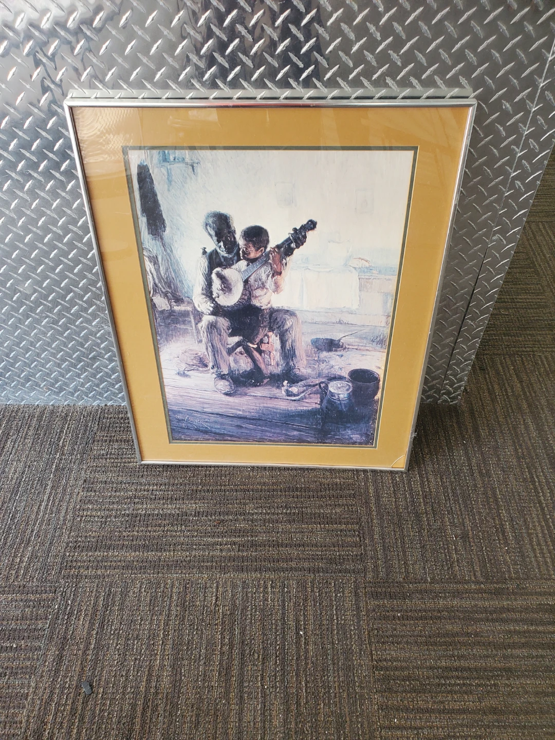 Framed Print of Man and Child Playing Banjo