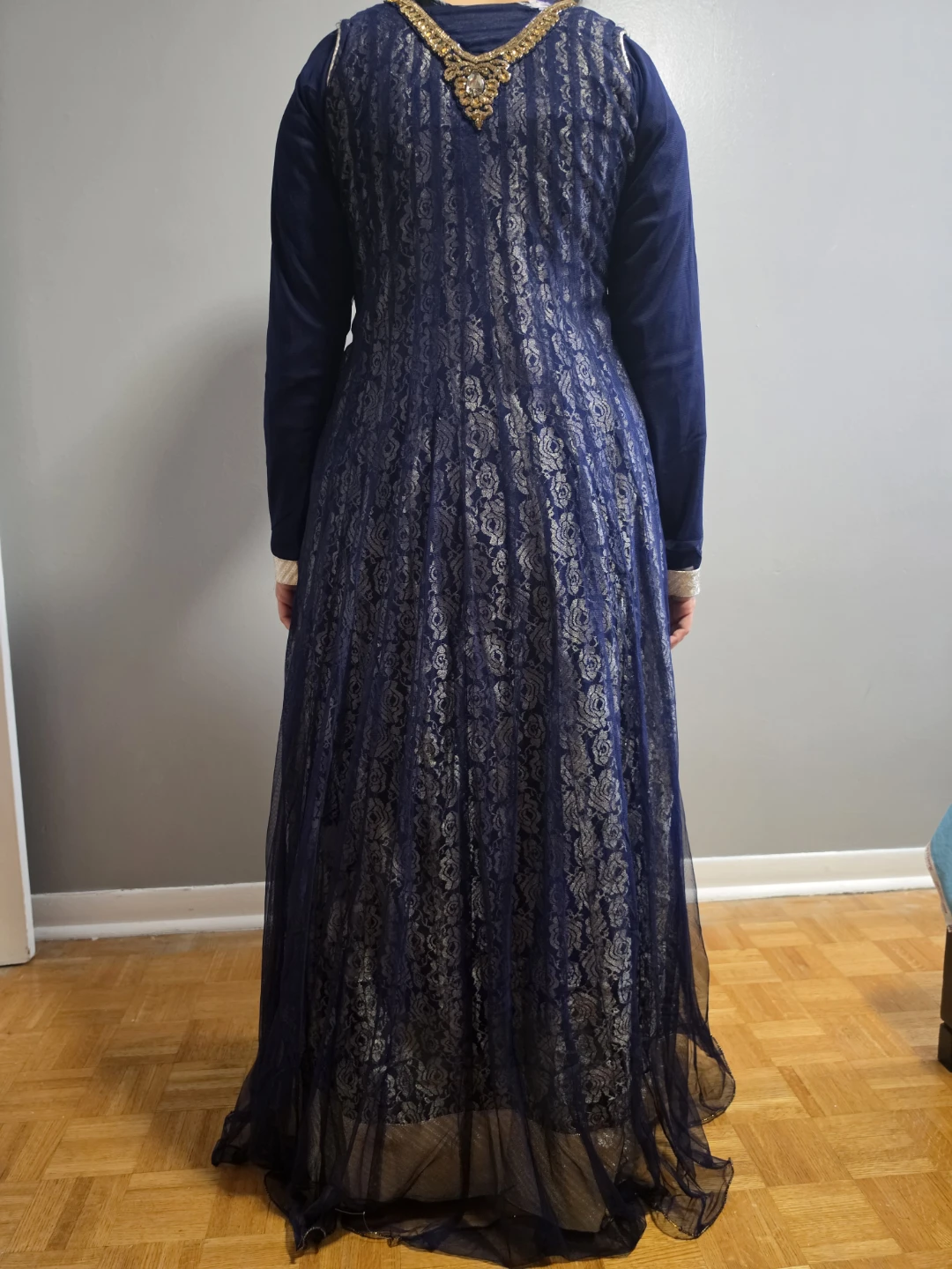 Purple Embroidered Maxi Dress with Scarf - photo 5
