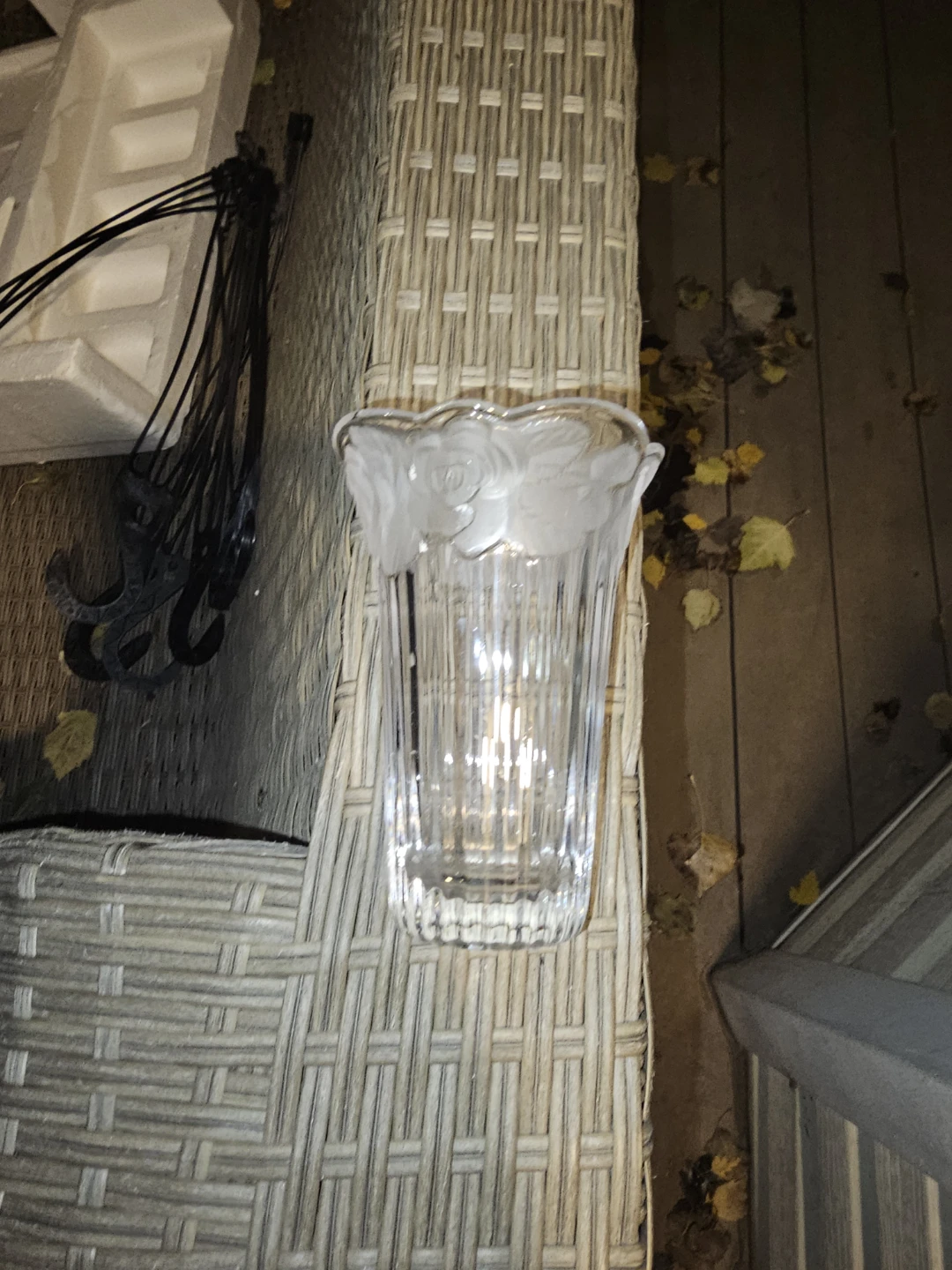 Clear Glass Candle Holder with Frosted Rose Design