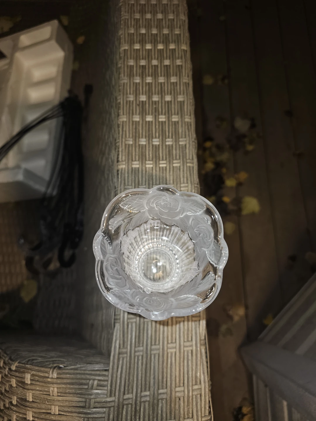Clear Glass Candle Holder with Frosted Rose Design - photo 2