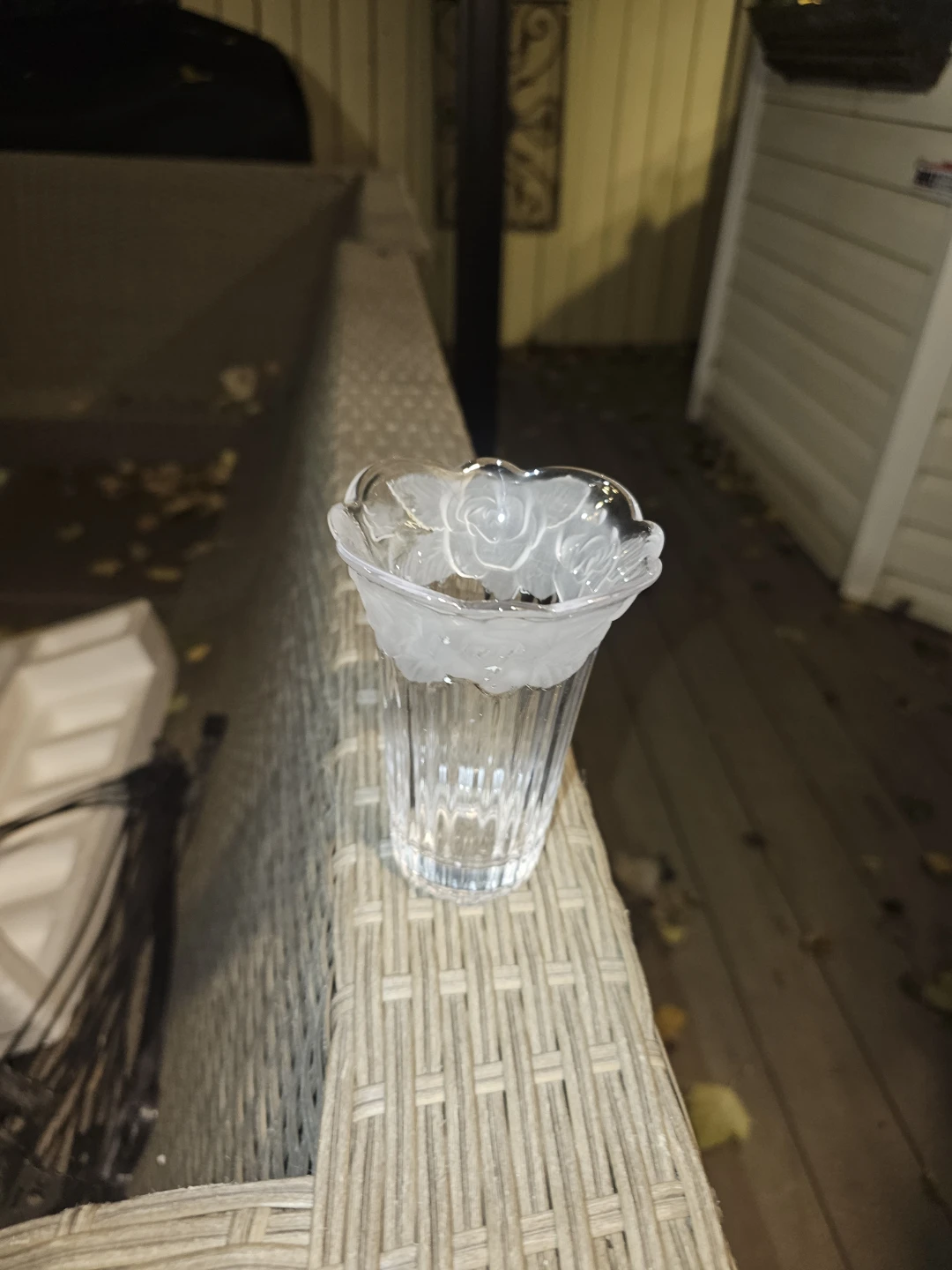 Clear Glass Candle Holder with Frosted Rose Design - photo 3