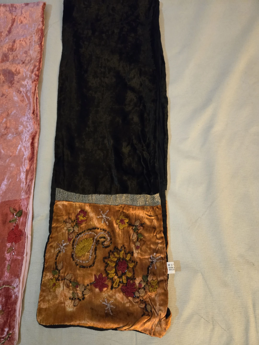 Embroidered Velvet Scarves - Pink and Black/Gold - photo 2