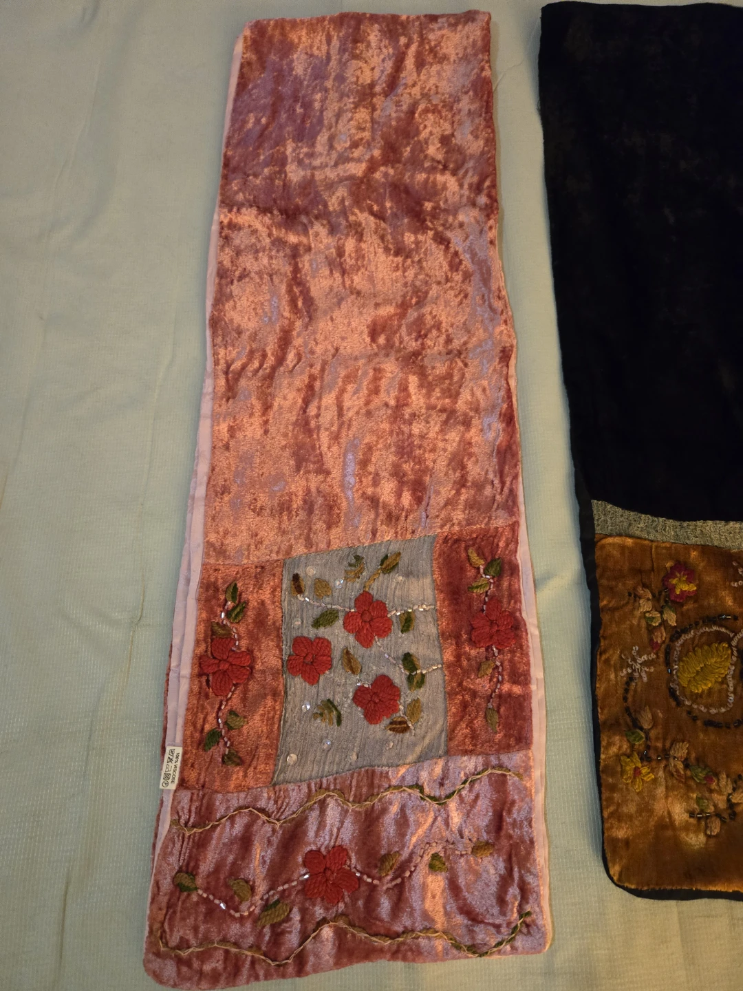 Embroidered Velvet Scarves - Pink and Black/Gold - photo 3