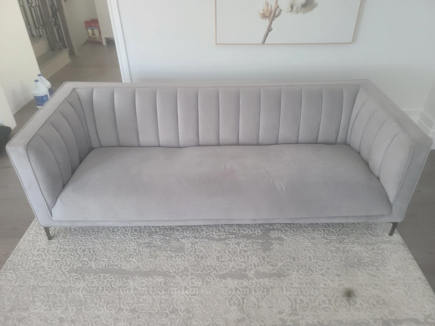 Leons Grey Velvet Sofa