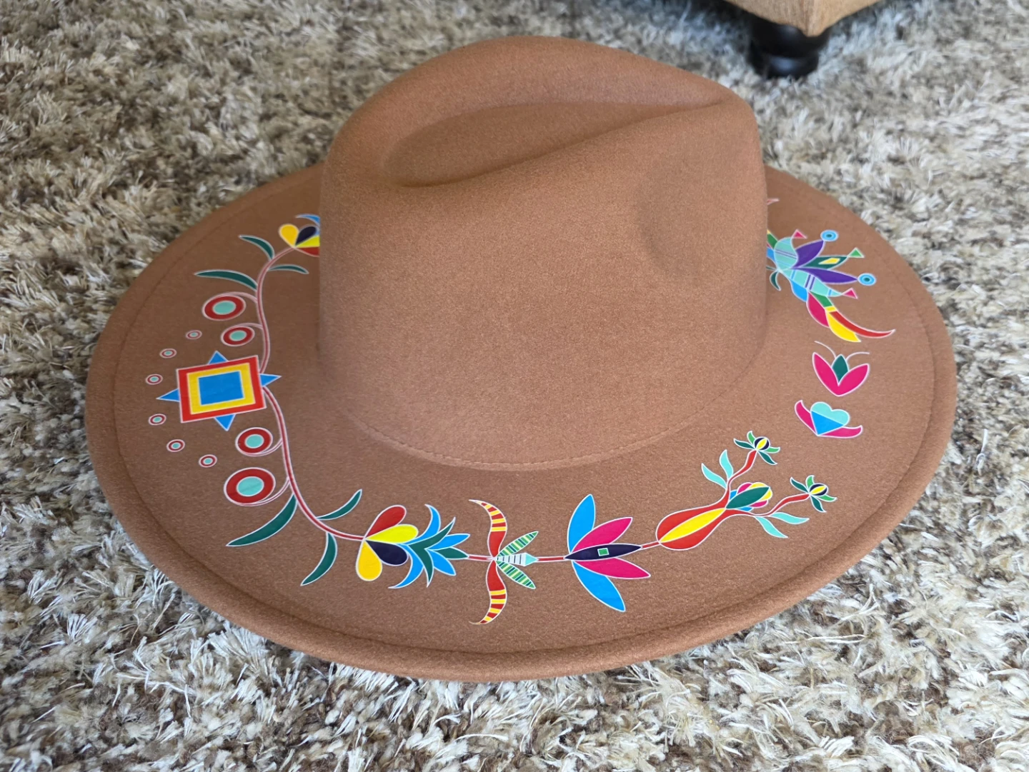 STAMPEDE**49DZINE camel Brown Wide Brim Hat with Floral Design - photo 3