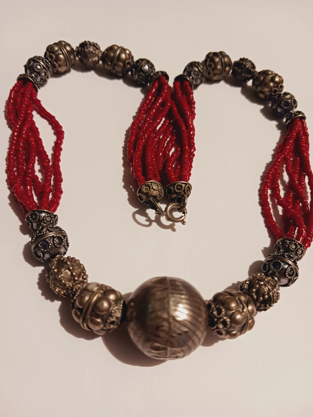 Sterling Silver Etruscan Charms Coral Beaded Necklace - photo 2