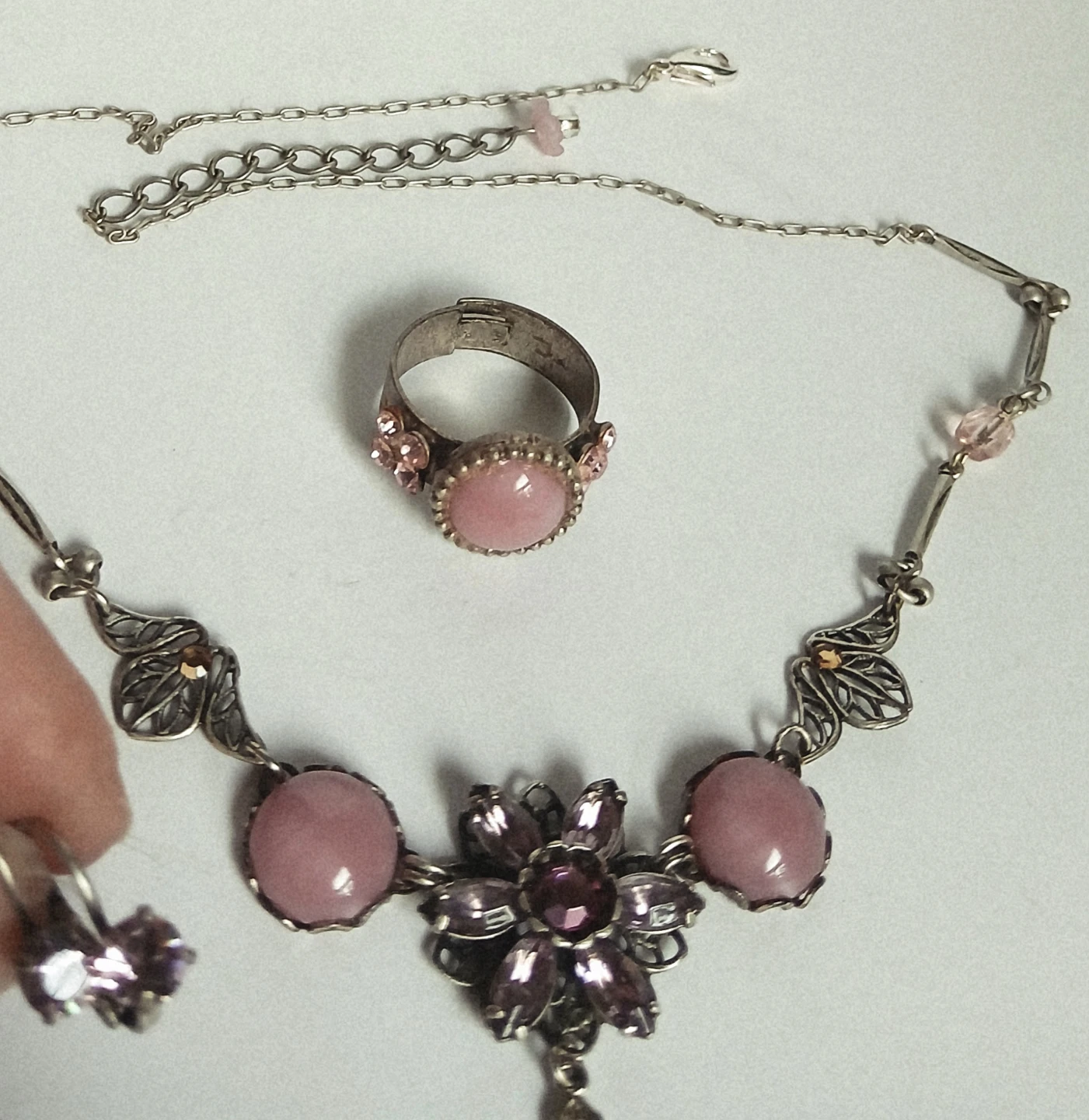 Pink Gemstone Necklace, Ring & Earrings Set - photo 3