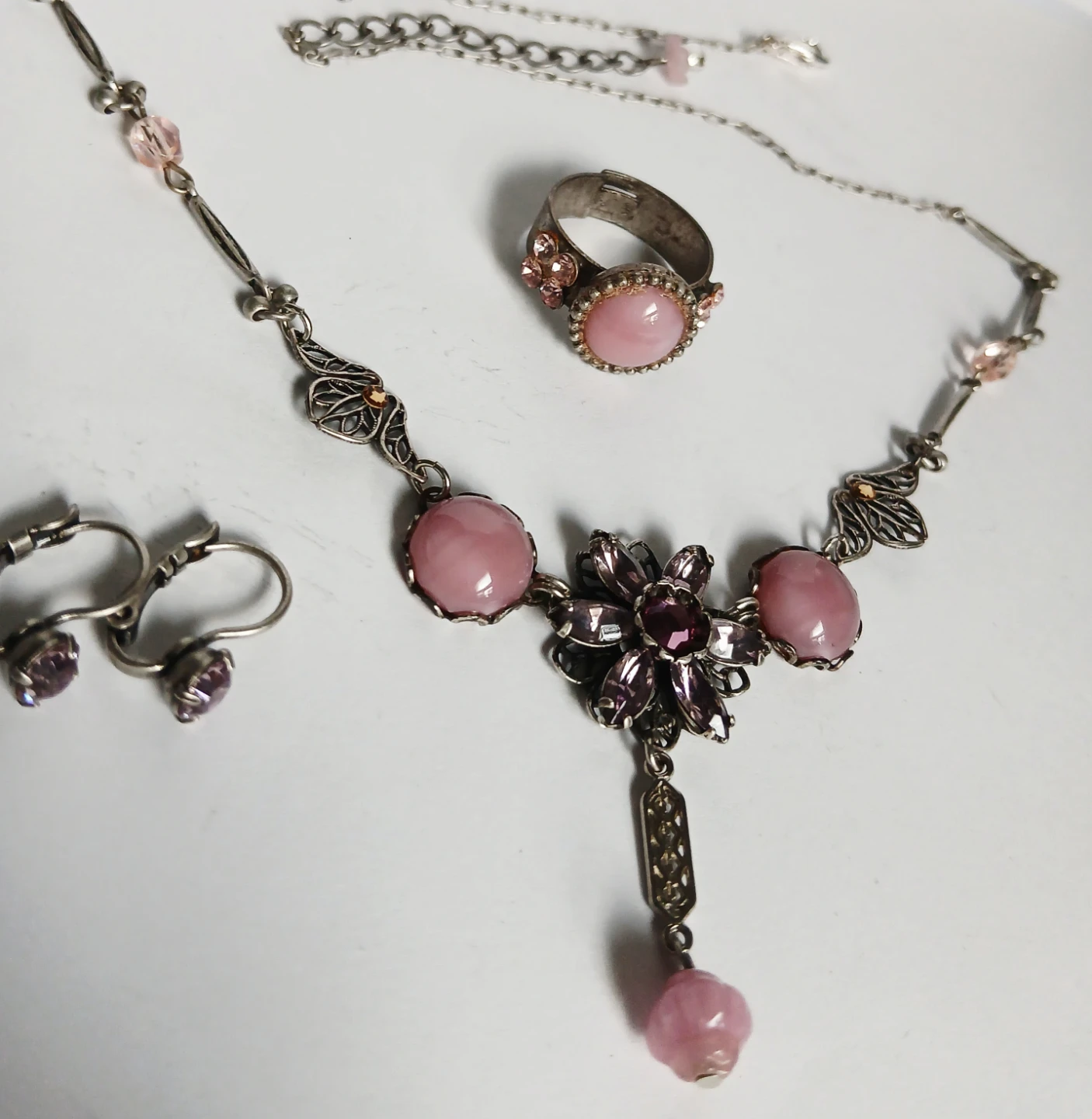Pink Gemstone Necklace, Ring & Earrings Set - photo 5