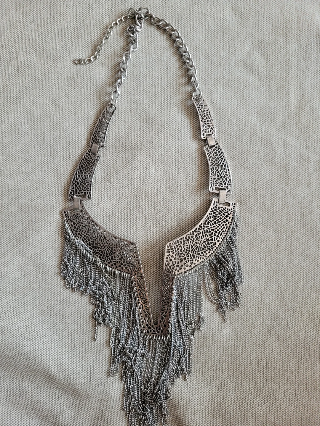 Silver Fringe Statement Necklace