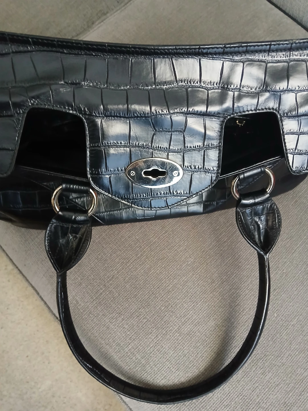 Black Crocodile-Embossed Handbag - photo 2
