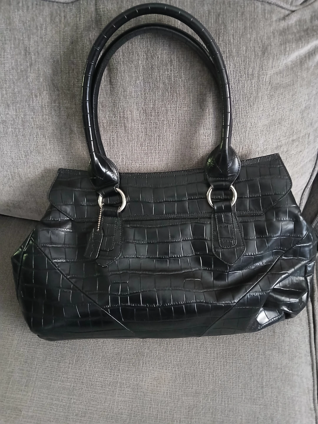 Black Crocodile-Embossed Handbag - photo 3