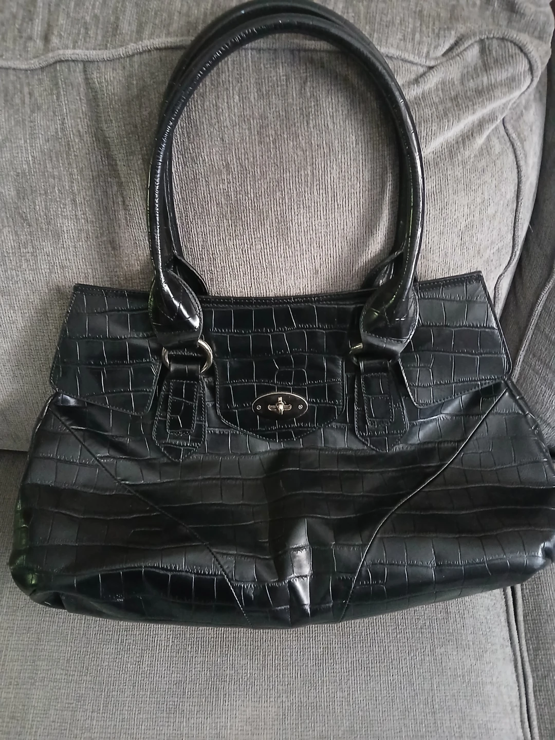Black Crocodile-Embossed Handbag - photo 4