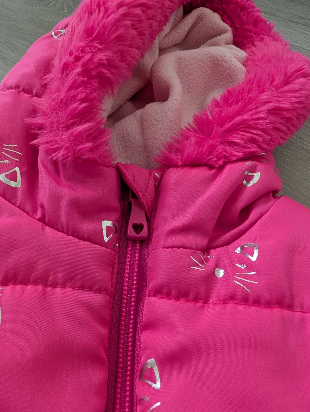 Children's Pink Puffer Coat with Cat Design
