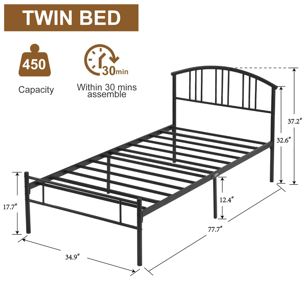 Twin Bed Frame with 10" Medium Gel Memory Foam Mattress - photo 2