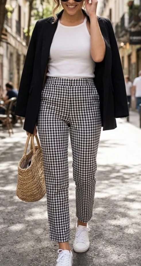 Straight Leg Tailored Gingham Trouser Pants Y2K 90s