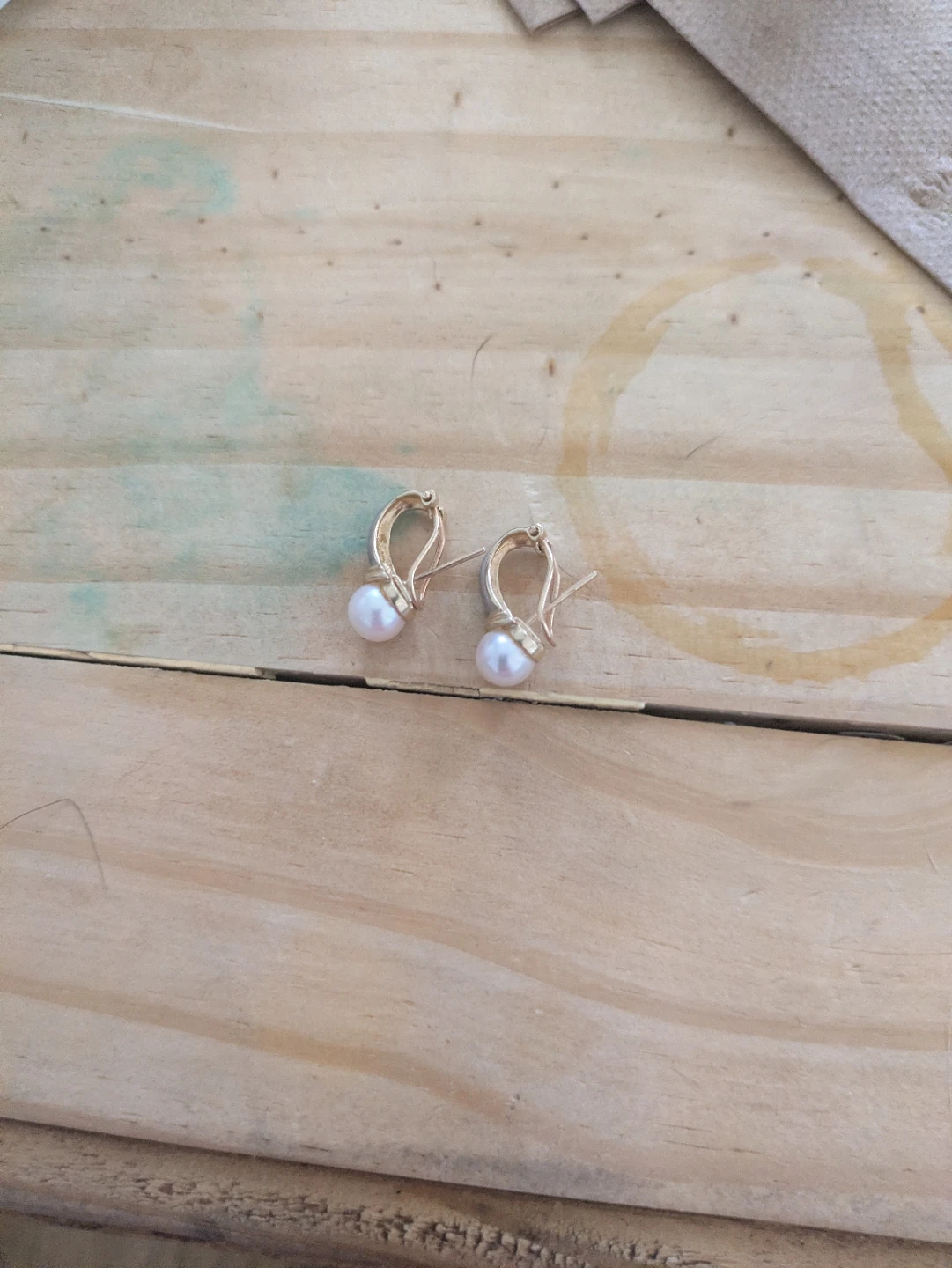 Gold Tone Pearl Hoop Earrings