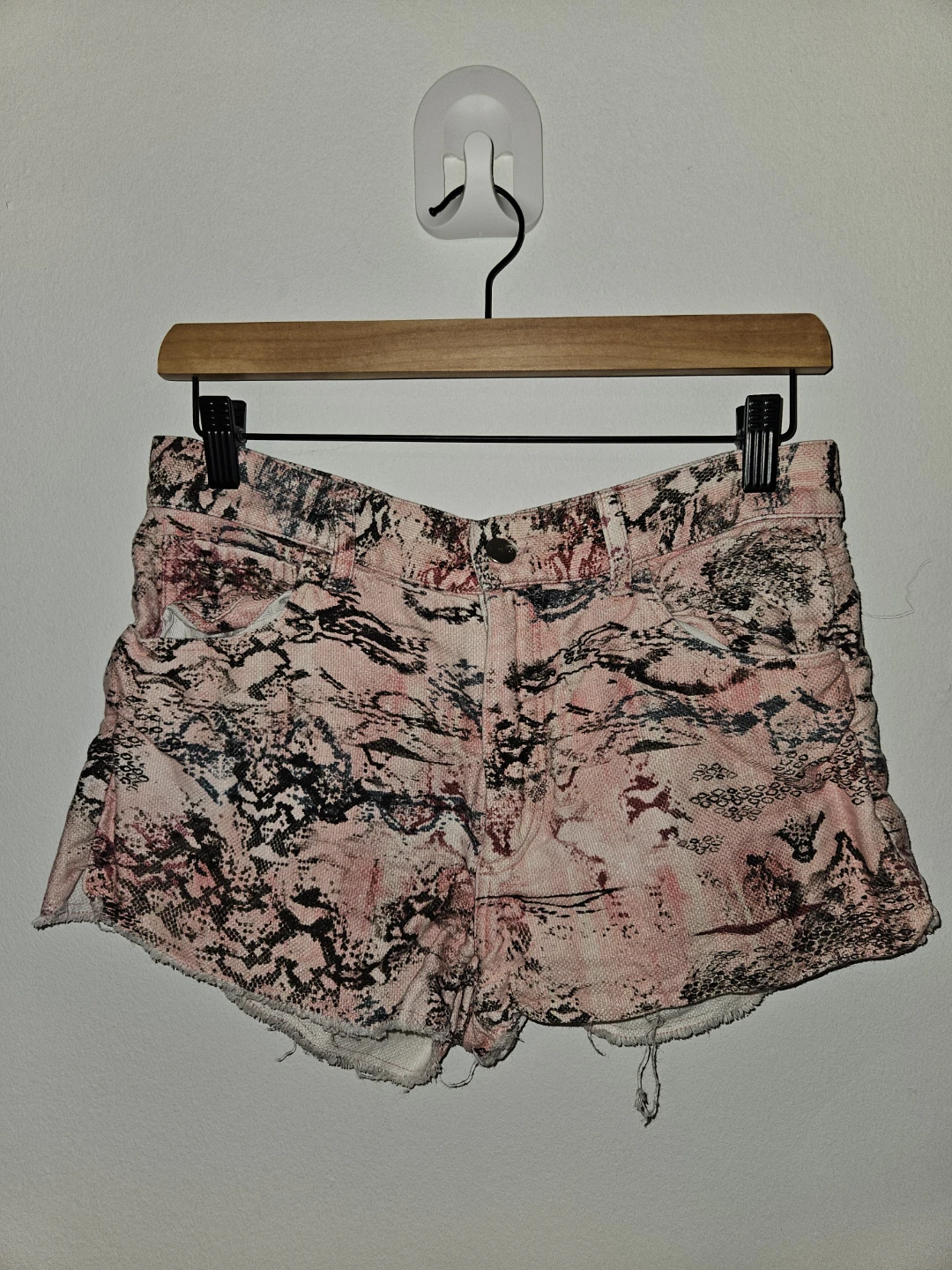 IRO Pink Snake Print Denim Shorts Size 36