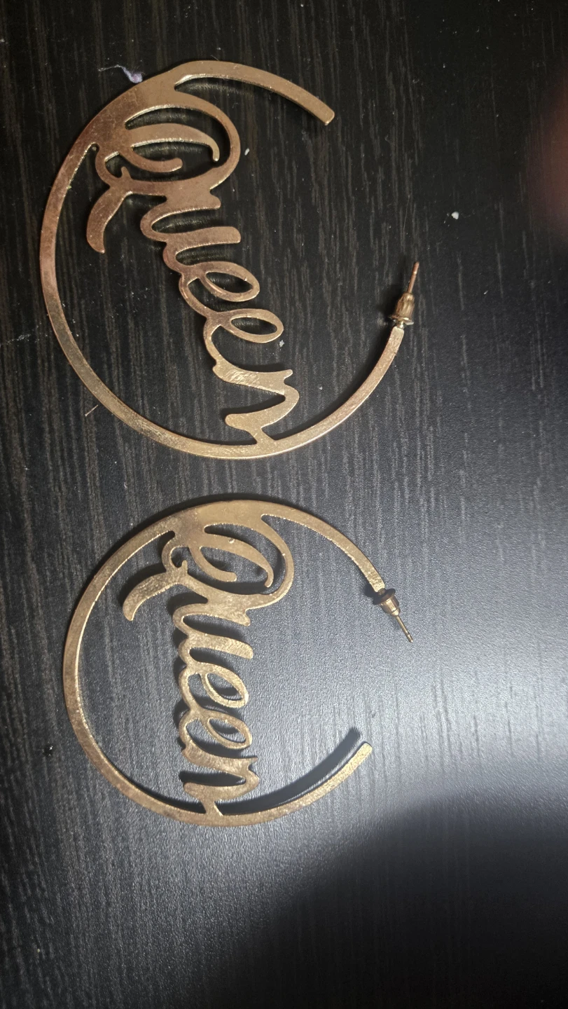 Gold Tone "Queen" Hoop Earrings - photo 3
