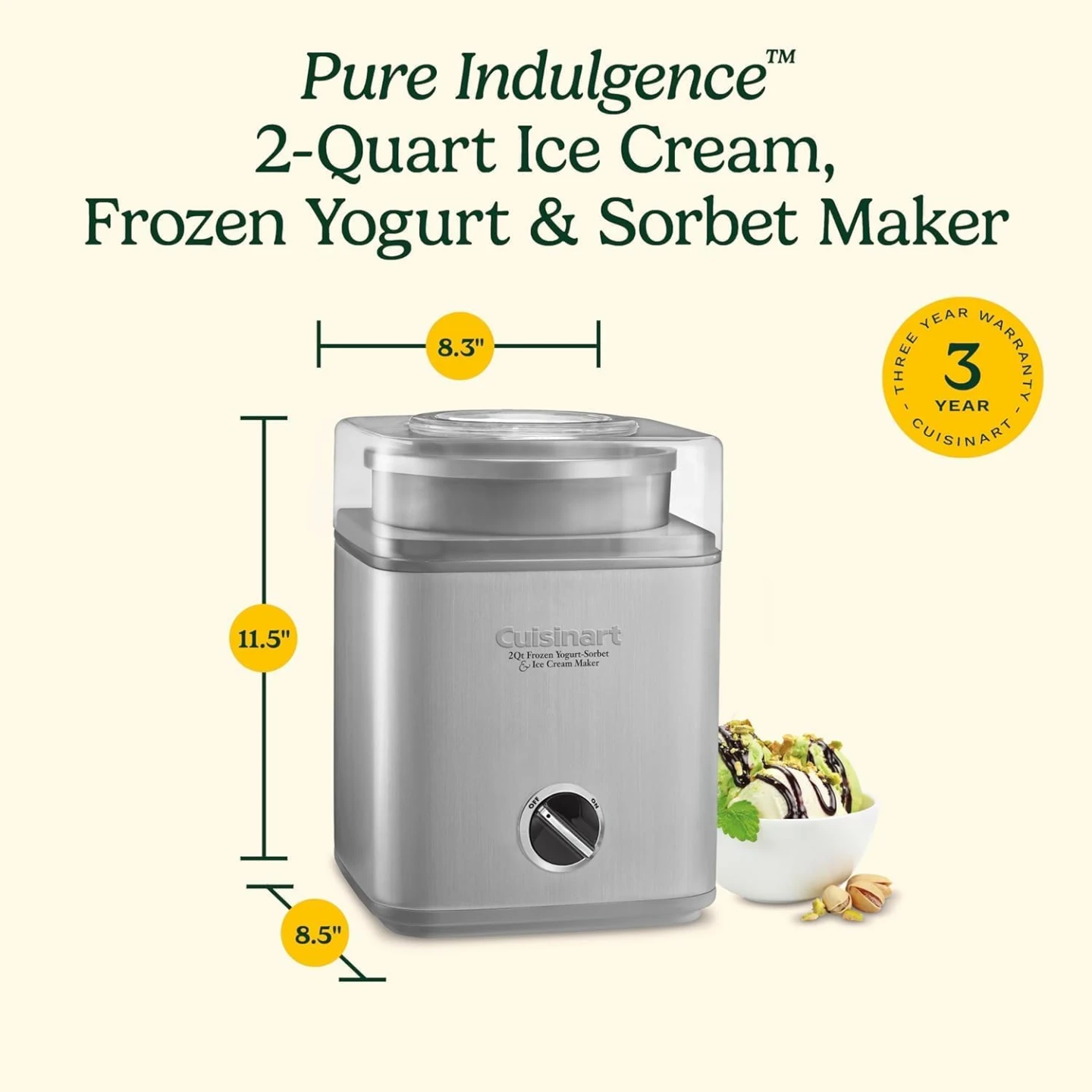Cuisinart Pure Indulgence Frozen Yogurt-Ice Cream, 2-Qt - photo 2