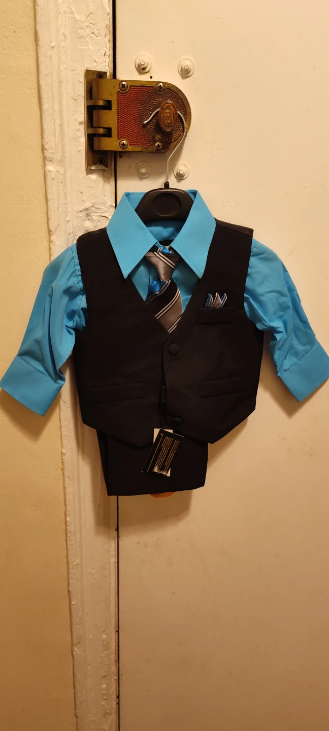 Boys Blue Dress Shirt, Vest, Pants, & Tie Set  12 months
