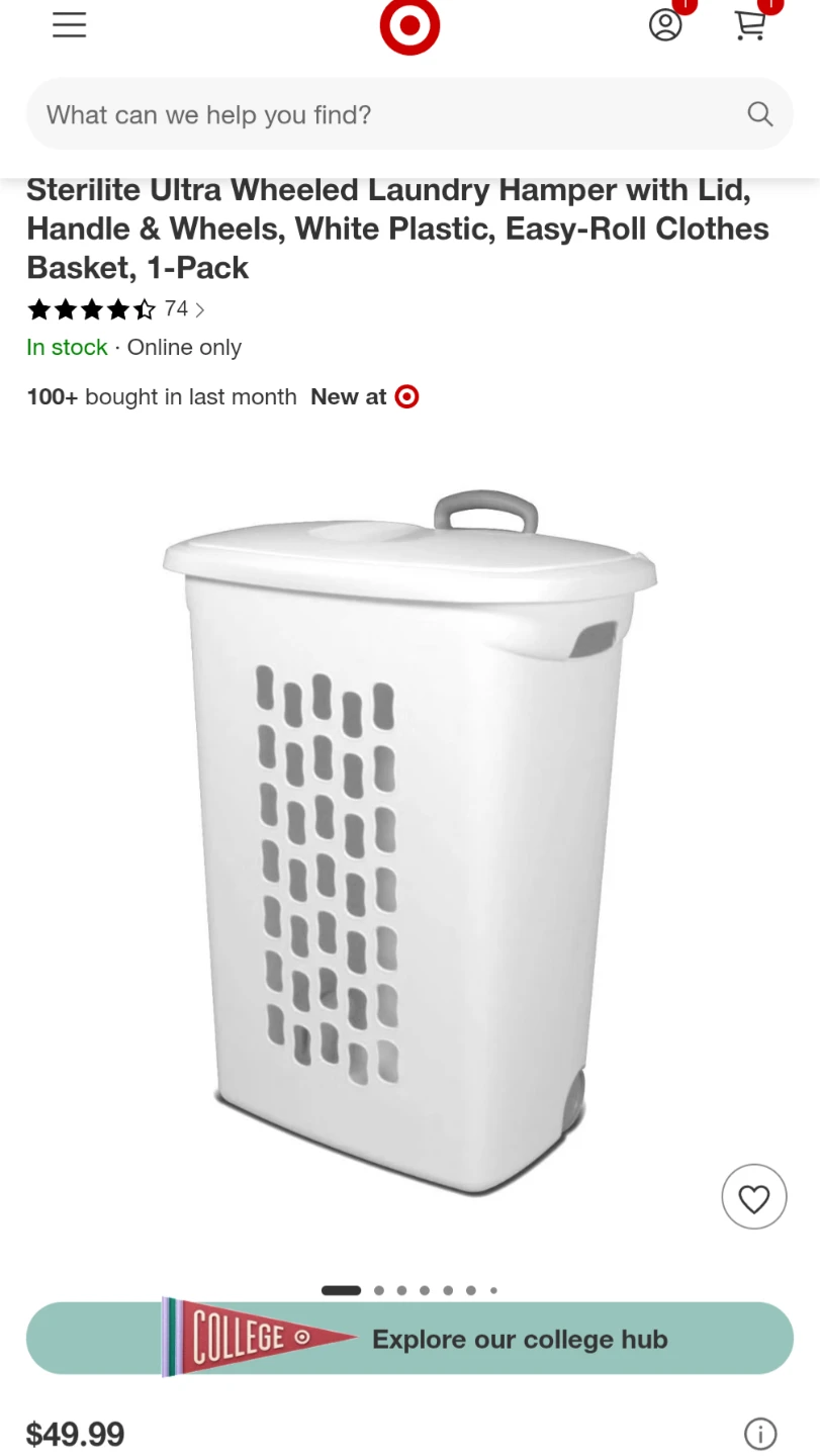 Sterilite Ultra Wheeled Laundry Hamper with Lid