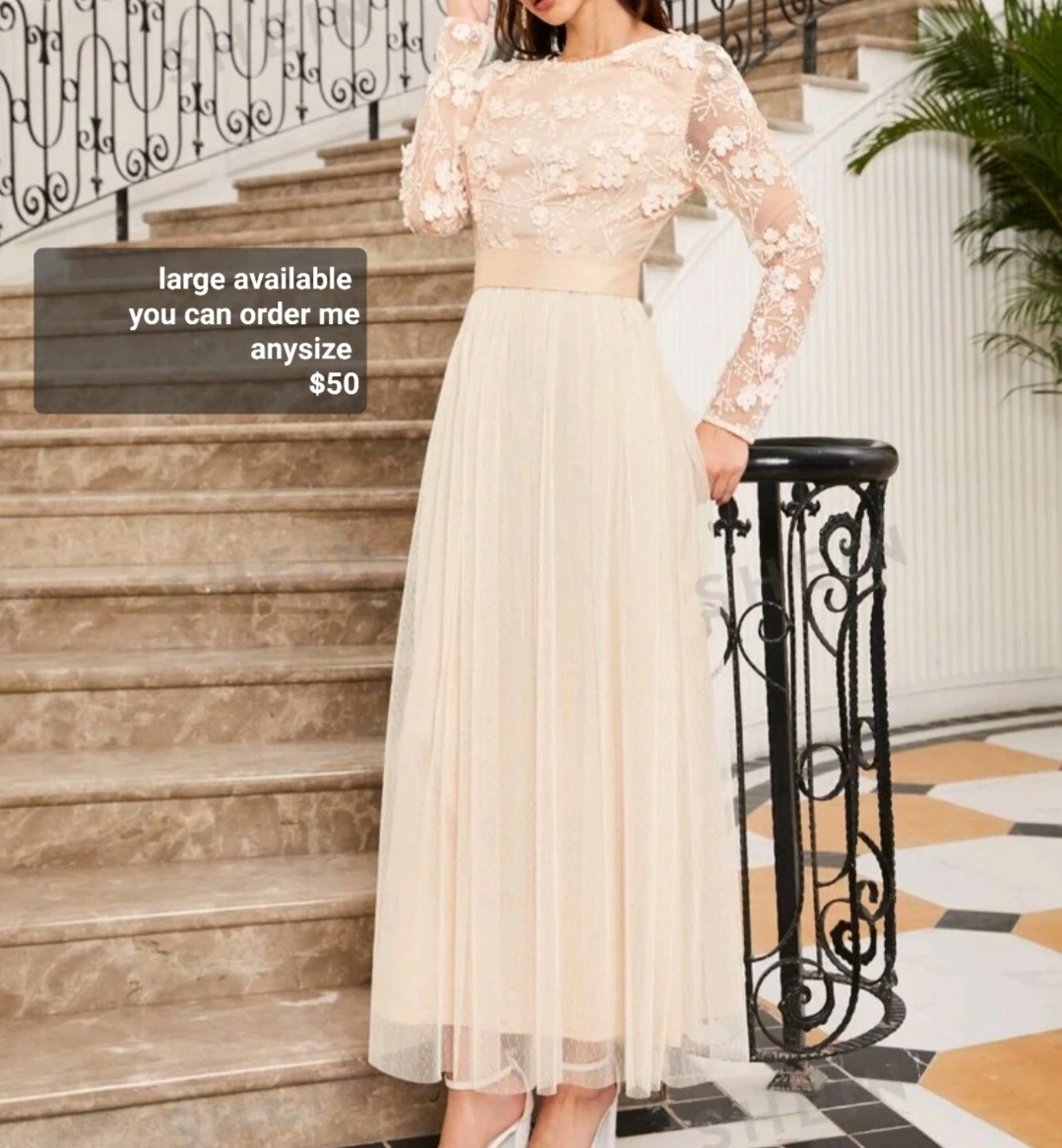 Women's Lace Floral Long Sleeve Tulle Dress