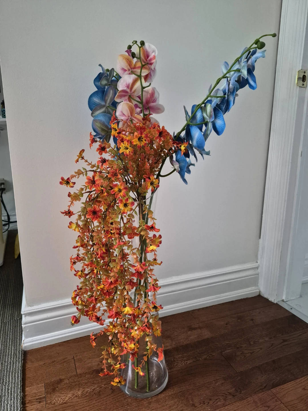 Tall Clear Glass Vase with Flowers - photo 2