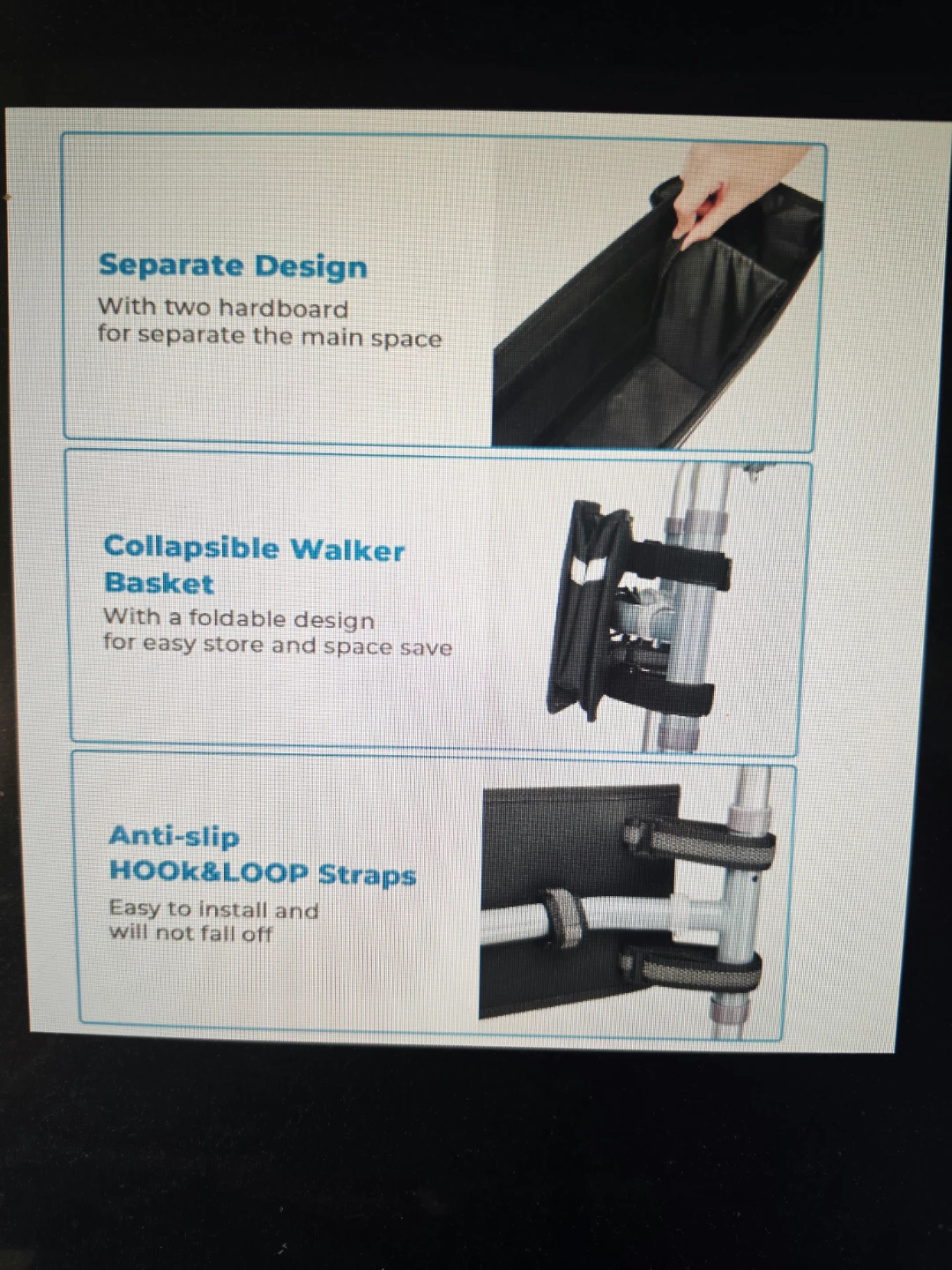 Black Foldable Walker Storage Bag and tray - photo 3