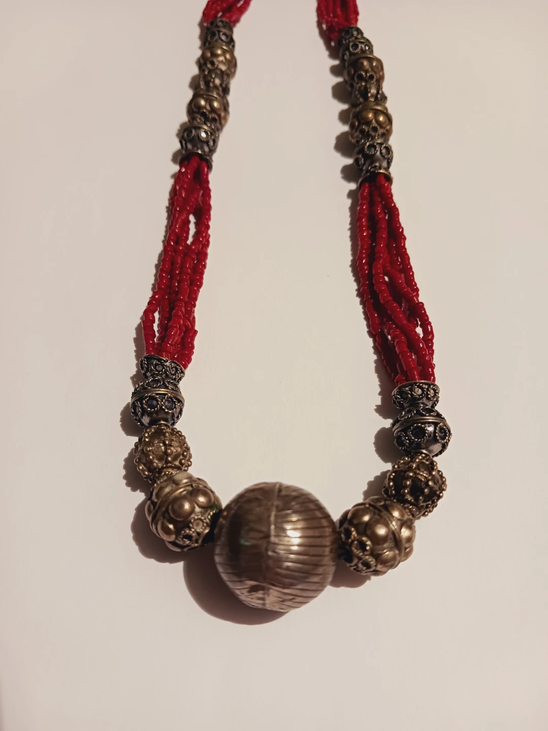 Sterling Silver Etruscan Charms Coral Beaded Necklace - photo 5