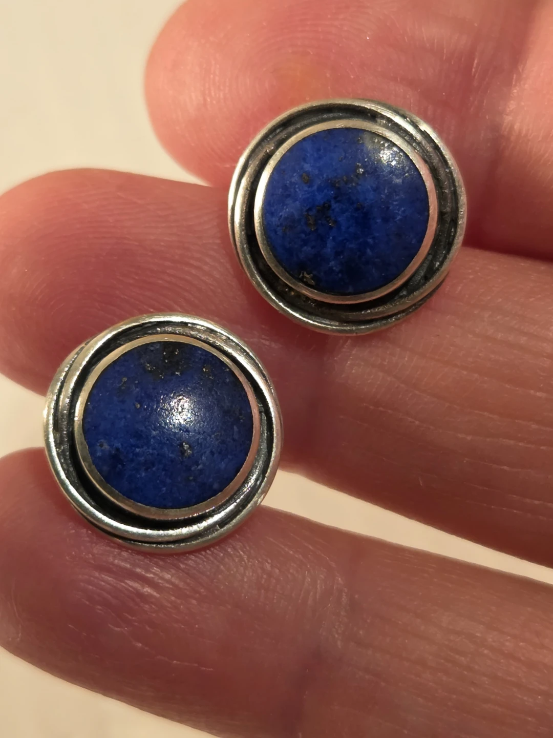 Silver  925 Stud Earrings with Green Onyx and Lapis Lazuli - photo 4