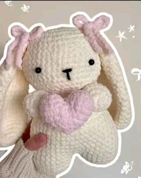Crocheted Bunny Plush with Heart. It's made when You oder it