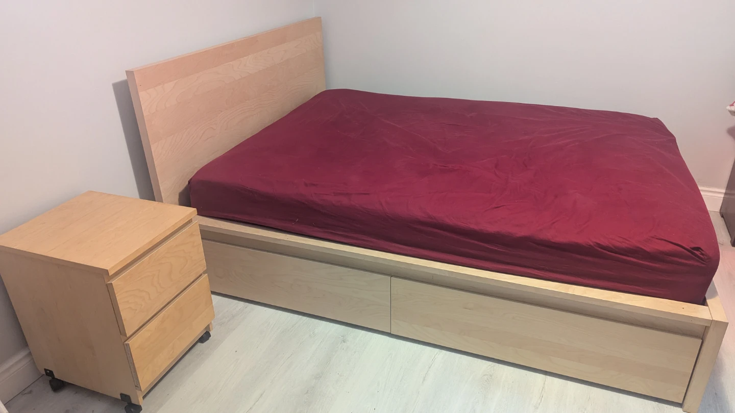 Ikea Queen Bedframe with storage, Dresser and Nightstand