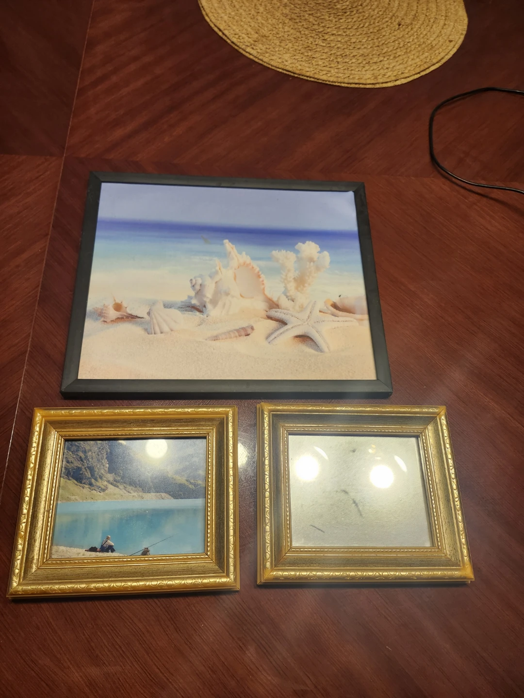 Set of 3 Framed Pictures - Beach Scene, Mountain Lake & Mirror - photo 2
