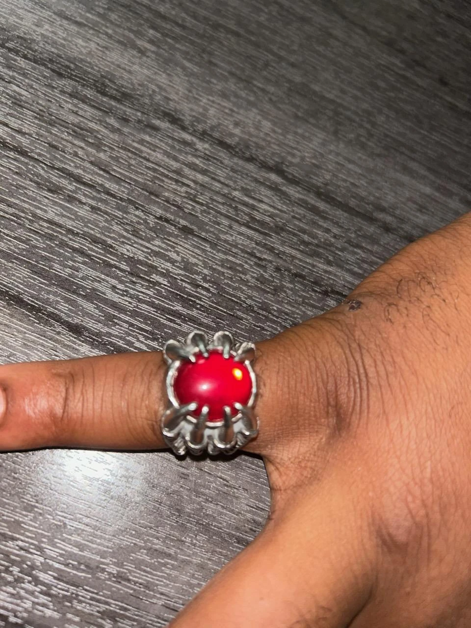 Men's Silver Ring with Red Stone - photo 2