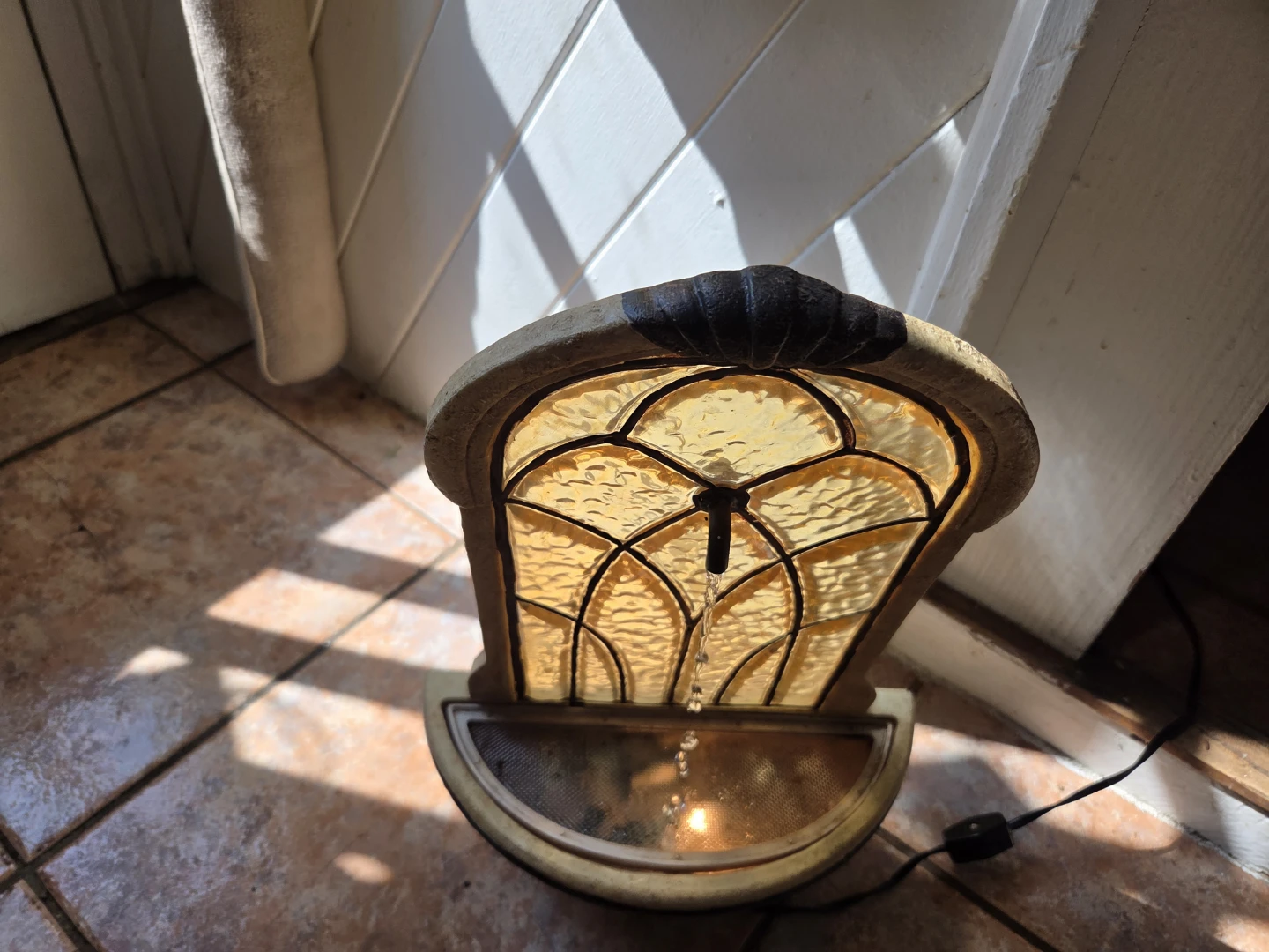 Tabletop Water Fountain with Stained Glass Accent