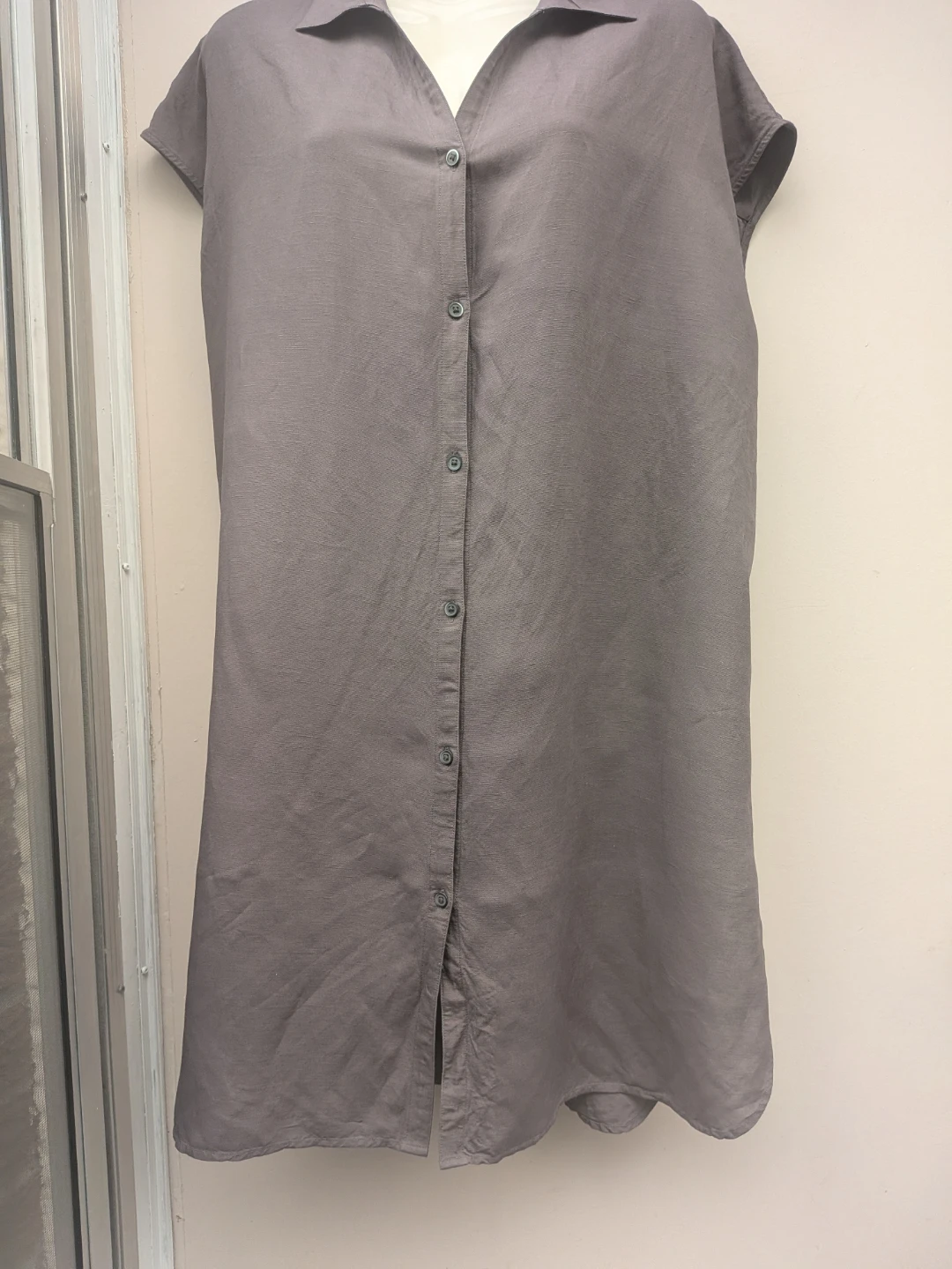 Grey Uniqlo linen blend Button-Up Shirt Dress XL