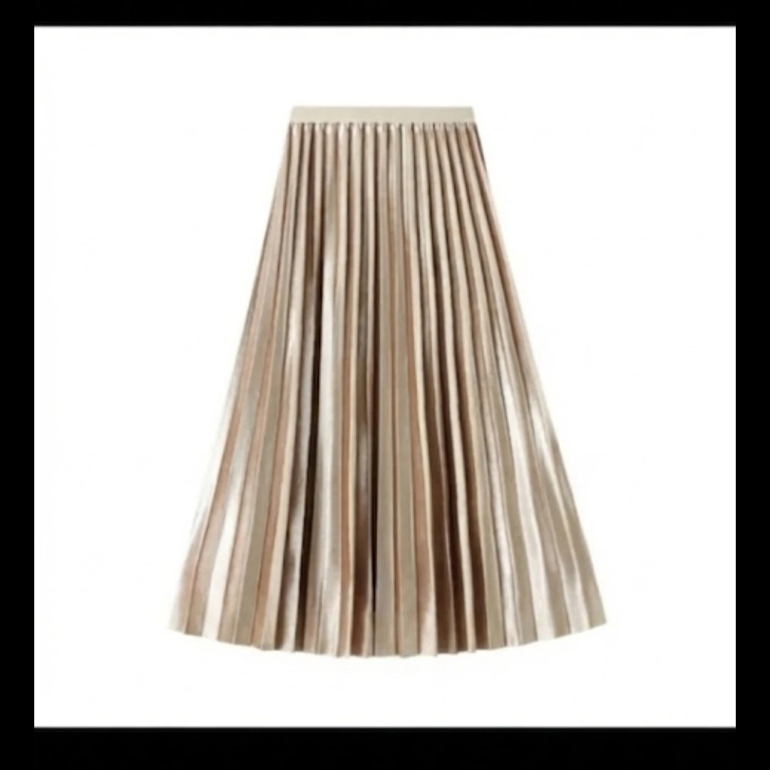 Metallic Pleated Midi Skirt
